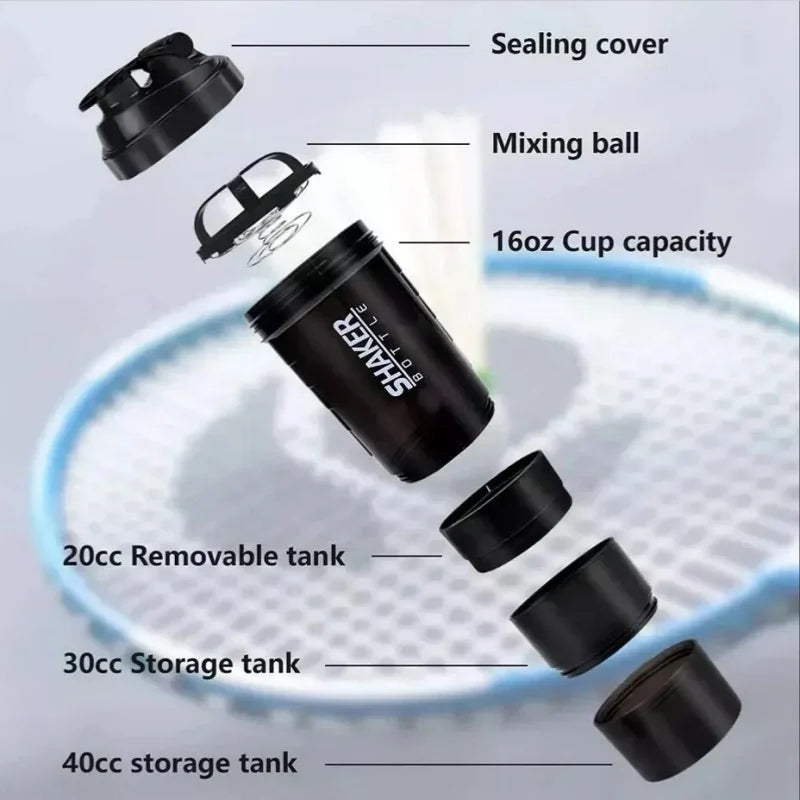 NNEOBA 3-Layer Protein Shaker Bottle Black-1