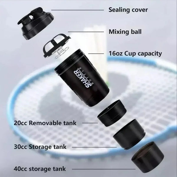 NNEOBA 3-Layer Protein Shaker Bottle Black-1